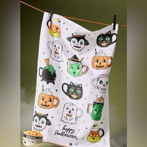 NWT Anthropologie Spooky Friends Mugs Dish Towel